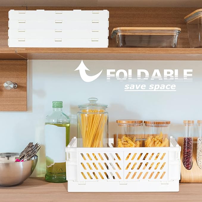 Tixill 2-Pack Mini Foldable Plastic Baskets for Organizing and Storage, Collapsible Storage Crate for Home Kitchen Bedroom Bathroom Office (9.8x6.5x3.8, White)