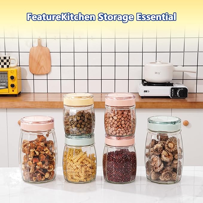 ZEHNXEC 1.8L Food Storage Jars with Lids - Organize Flour, Oats, Pasta, Tea, Coffee Beans & Dry Goods - Individual Pantry Container