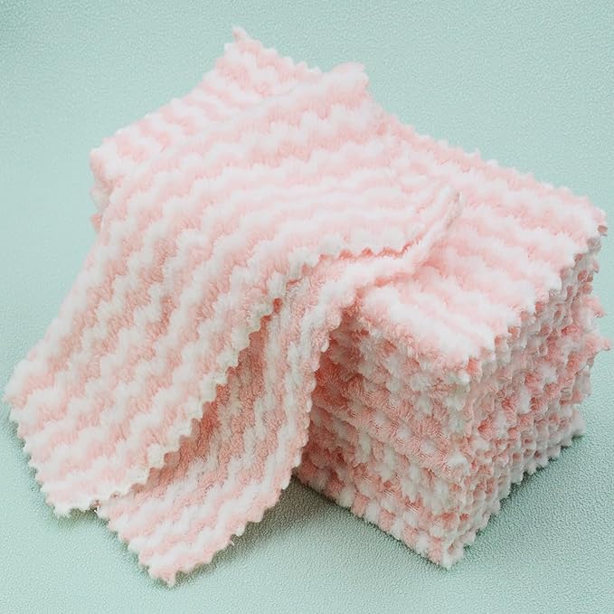 10PACK Kitchen Cleaning Cloths, Microfiber Dish Cloths: All-Purpose Washing/Soft/Lint Free/Absorbent/Quick Dry Reusable Washable Towels for Bathroom/Car/Glass, 10''x10'' - Pink