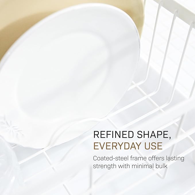 YAMAZAKI Home Sink Dish Rack with Removable Drainer Tray, Kitchen Drying Organizer Holder, One Size, White Steel