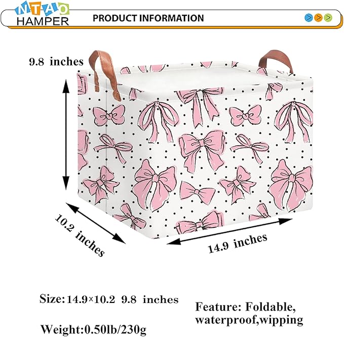 Rectangular Storage Basket Empty,Storage Bin with Handles,Room Decor,Gift Basket,Book Box(Hand-drawn Bowknot)
