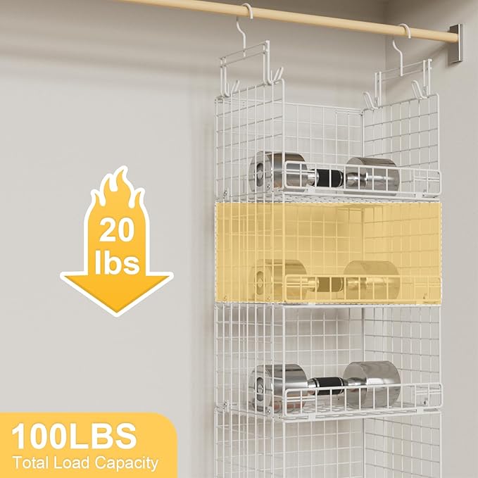 5 Tier Hanging Closet Organizer with Adjustable Dividers, Heavy-Duty Storage Shelves for Clothing, Kitchen, Laundry Room, Extra Large Baskets, 15.7" W x 11.8" D x 51" H, White