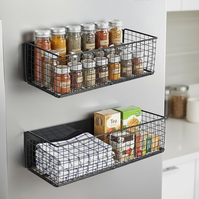 Spice Rack Organizer Wall Mount with Strong Magnetic Absorption,Metal Spice Shelf Organization for Cabinet Pantry Organization and Kitchen, Bathroom, Storage-2 Pack, Black