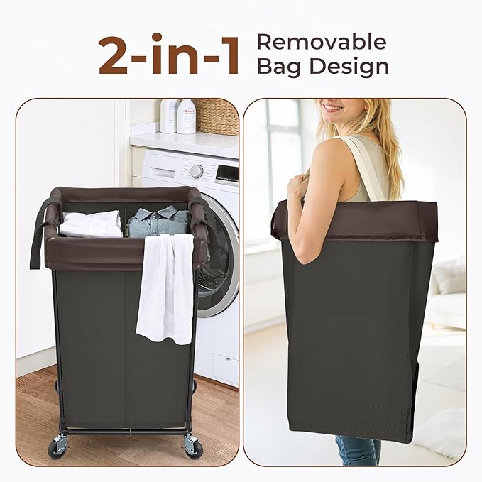 160L Laundry Hamper with Wheels, 2 Section Large Rolling Laundry Basket Bag with Wheels, Clothes Hamper Cart for Laundry, Bedroom, Bathroom and Dorm
