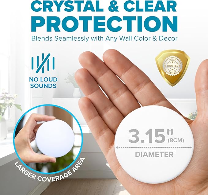 Strongest Home Wall & Door Handle Stopper 3.15" Set of 6 Pieces White Rubber Door Knob Round Wall Shield Cushion, Quiet Wall Protector for Door Handle, Guard Door Bumper Wall - Self Adhesive