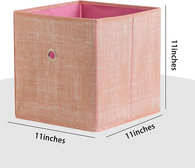 Foldable Storage Cubes Bins ,11 Inch Cloth Storage Cube Fabric Storage Box Cubes Organizer Baskets with Handles for Home Organizer Set of 6 (Cowboy Pink)