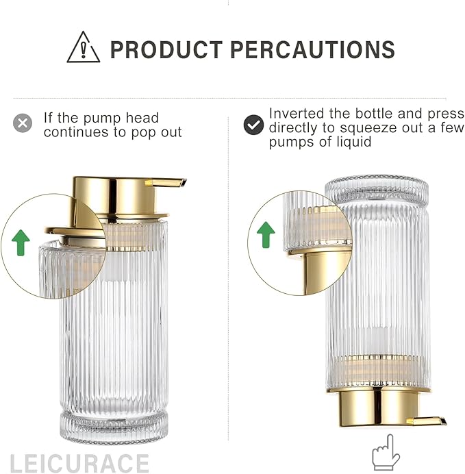 Glass Liquid Soap Dispenser, Refillable Liquid Dispenser with Gold Pump, Hand Soap Dispenser for Bathroom Kitchen, Modern Home Bathroom Kitchen Decor （Liquid Type/Clear）