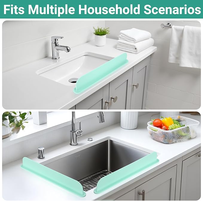 19.29 inch Kitchen Sink Splash Guard, Silicone Sink Baffle Splash Guard, Backsplash Protector for Kitchen Countertop & Bathroom Bathtub with Non-Slip Strong Suction, Mint Green