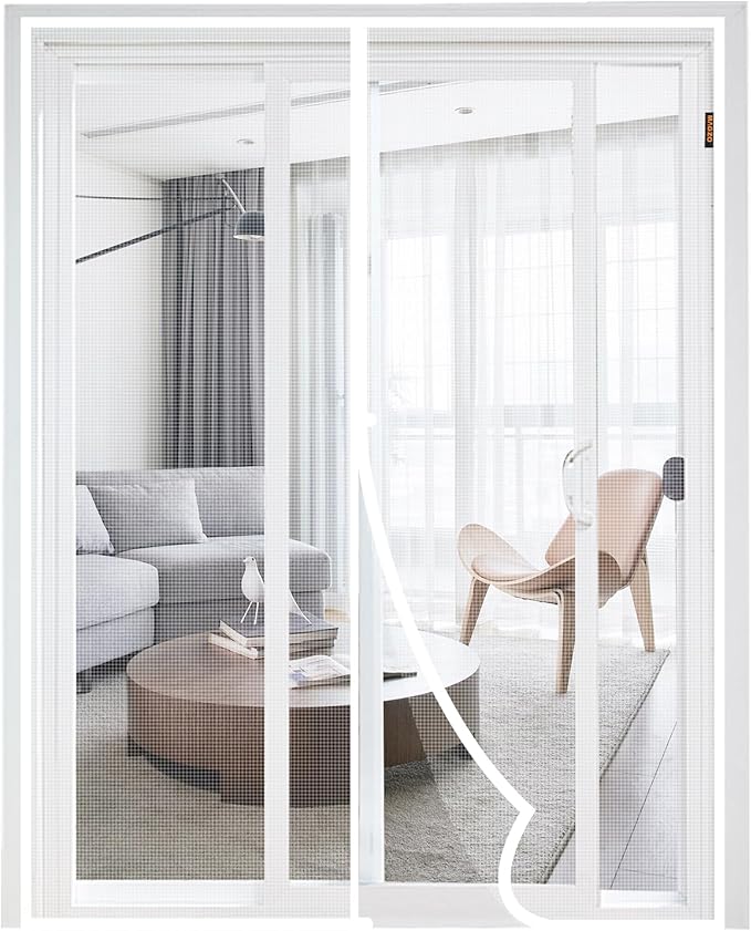 MAGZO Magnetic Screen Door, Fits Door Size 62'' x 80'', Tear-Resistant High-Density Fiber Mesh, Pet&Kids Friendly, Easy Installation for Sliding Glass/Double/Patio/French/Front/Back Doors, White