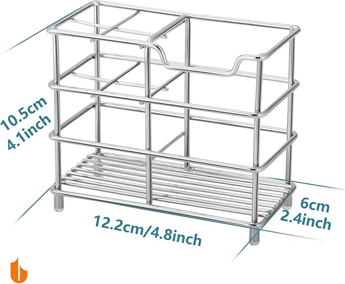 Urbanstrive 304 Stainless Steel Bathroom Toothbrush Holder Toothpaste Holder Stand Bathroom Accessories Organizer (Silver, Small)