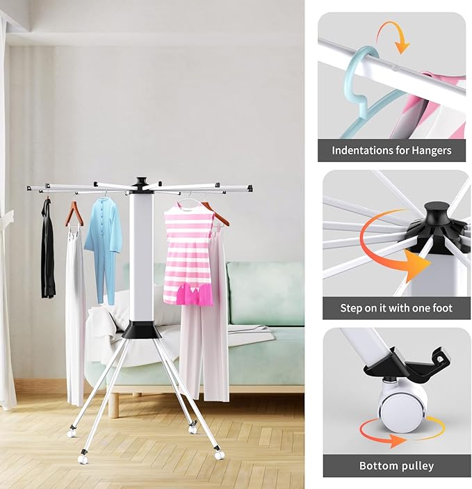 fendia Clothes Drying Rack Foldable & Collapsible Drying Racks with 4-Leg Octopus Design, Large Capacity Space Saving Indoor Drying Rack for Bedroom,Balcony,Laundry for Indoor/Outdoor Use (White)
