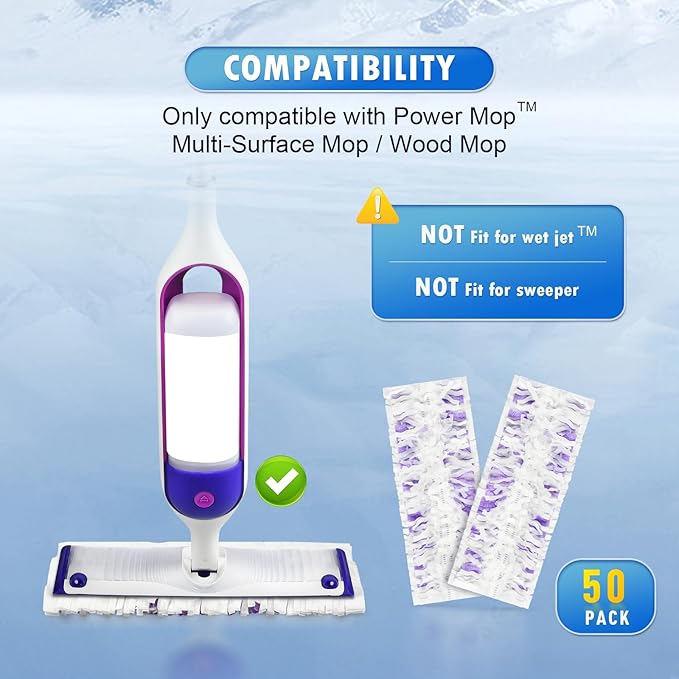 Cleaning Pads Compatible with Swiffer® Power MOP™ Refills | 50 Pack 20% Thicker Pads | Pet Hair & Grease Deep Cleaner