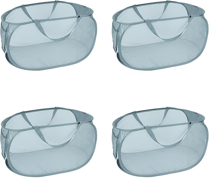 LATERONON 4 Pcs Mesh Popup Laundry Hamper, Opening Laundry Basket,Popup Laundry Basket with Durable Handles,Foldable Pop-up Mesh Hamper Dirty Clothes Basket for Clothes & Laundry-Home Organization