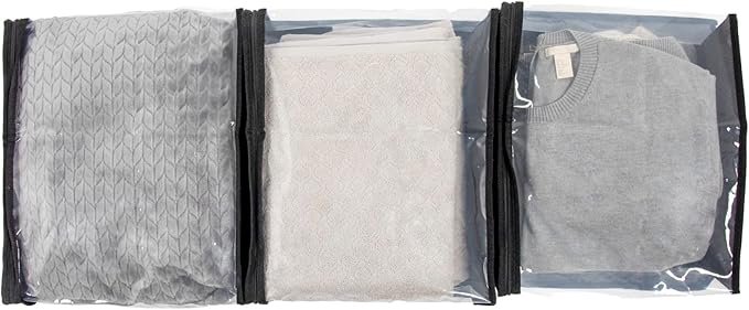 Household Essentials Under Bed Zippered Sweater Storage Bags with Clear Vision Panel, Set of 3, Black