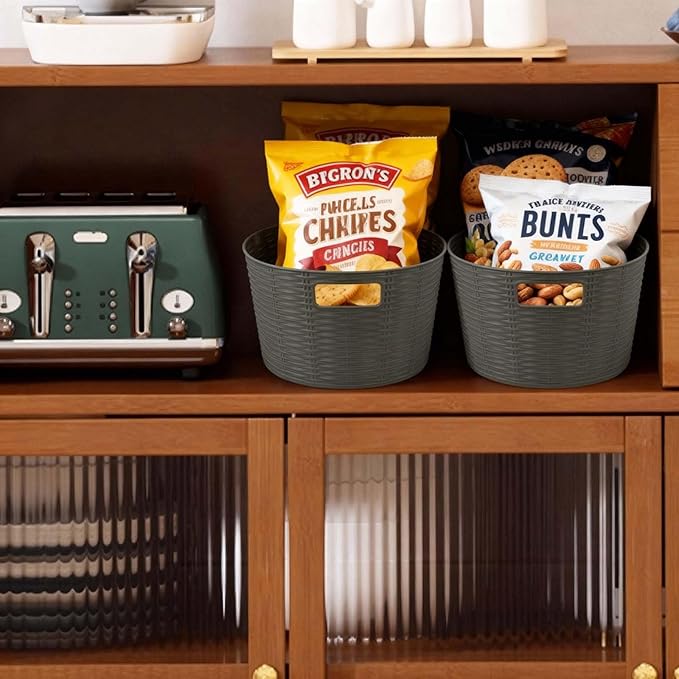 12-Pack Plastic Storage Baskets, Stackable & Nestable Organizer Bins for Toys, Clothes, Home (Gray - Circular)