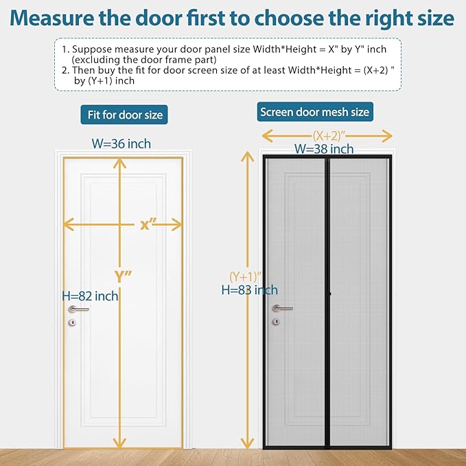 Magnetic Screen Door Mesh - Clear View Door Screen Mesh Size 38"x83" Fit Door 36 x 82 Inch,Heavy Duty Screen Door with Magnet Self-Closing & Windproof Hasp,Keep Bugs Out, Kid & Pet Friendly