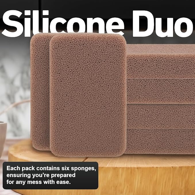 Casanero 6-Pack Silicone Scrubbing Sponges, Heavy-Duty, Non-Scratch | Reusable, Odor-Free, Multi-Purpose Cleaning for Dishes, Non-Stick, Countertops