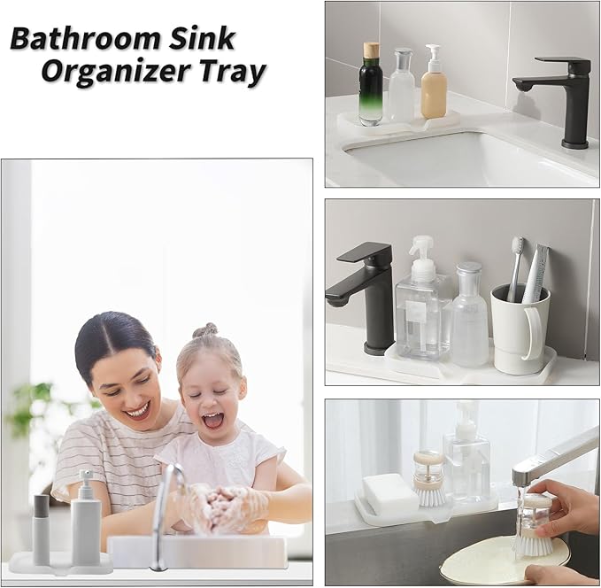 MicoYang Silicone Bathroom Soap Dishes with Drain Spout-Bathroom and Kitchen Sink Organizer,Sponge Holder,Dish Soap Tray,Perfect for Dispenser,Scrubber,Bottle,Cup on Counter Translucent 9.6"×5.3"