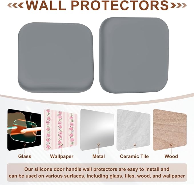 PATIKIL 10Pcs Door Knob Wall Protector, 1.8" Square Silicone Door Stoppers Self Adhesive Handle Bumper Cushion Pad Quiet Wall Protector for Fridge Home Office, Gray(0.4" Thickness)