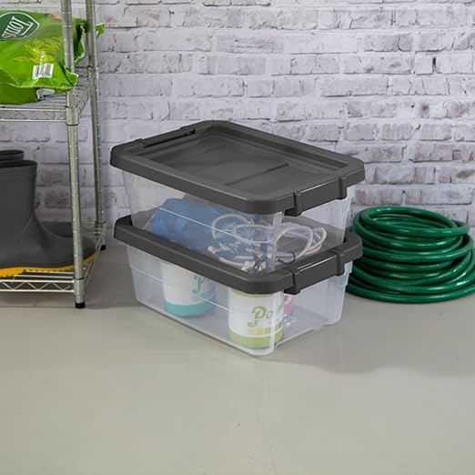 Sterilite 18-Pack Modular Stacker Box, Durable Clear Plastic Storage Bins with Latching Lids, 16 Quart - Stackable Organizing Container Boxes for Closet, Bathroom, and Office