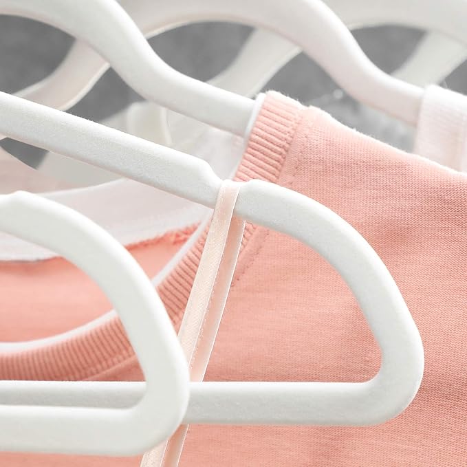 SONGMICS Slim Velvet Hangers, Non-Slip Clothes Hangers with Rose Gold Swivel Hooks, Space-Saving, for Closet, 30 Pack, White UCRF026W30