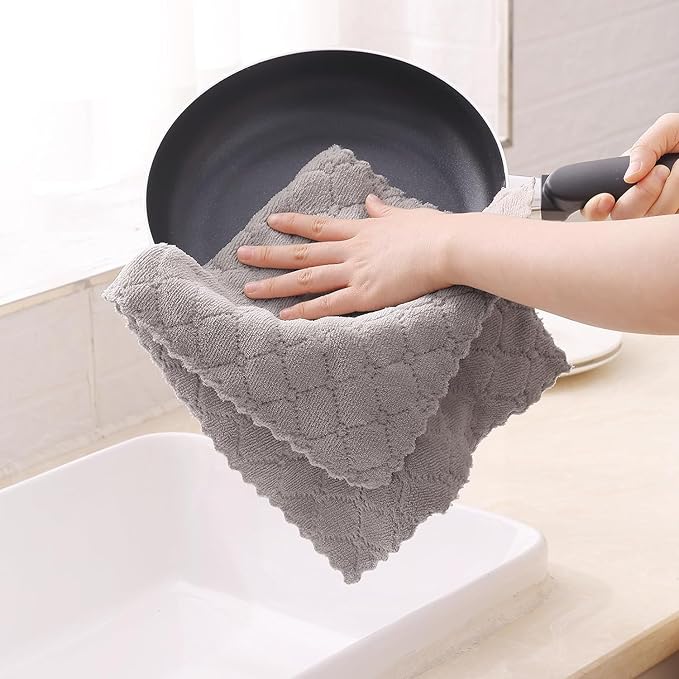 Homaxy 24 Pack Dish Towels for Kitchen (10 x 20 Inches, Grey), Super Soft and Absorbent Coral Velvet Dish Cloths for Washing Dishes, Nonstick Oil Fast Drying Microfiber Cleaning Cloth