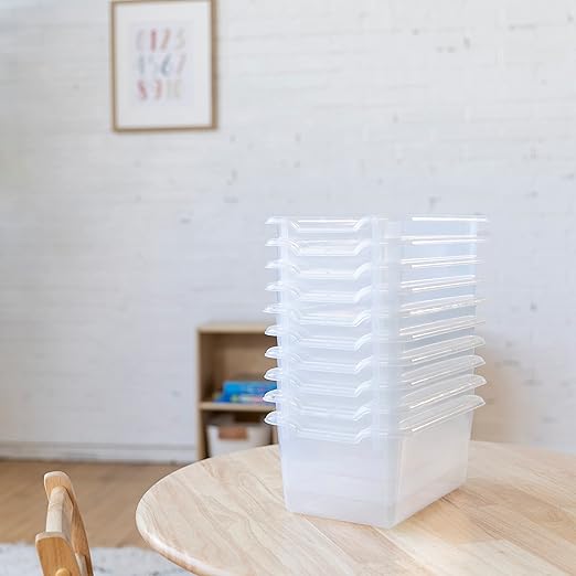ECR4Kids Scoop Front Storage Bins, Multipurpose Organization, Clear, 10-Piece
