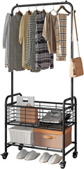 SUOERNUO Laundry Cart with Hanging Rack Rolling Laundry Hamper Sorter with Wheels Shelf,Black