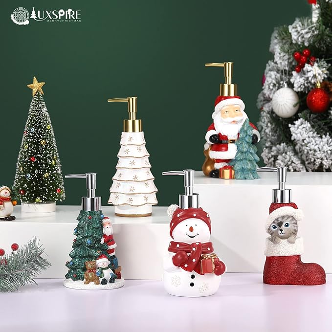 Luxspire Snowman Soap Dispenser, Christmas Decor Resin Liquid Hand Soap Dispenser Refillable Dish Soap Lotion Bottle Jar No Leak for Kitchen Shower Bathroom Countertop, 450ml