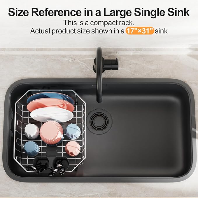 iSPECLE Small Dish Drying Rack for Kitchen Sink - Stainless Steel Compact in Sink Dish Drainer with Removable Utensil Holder for RV Apartment Essentials, 11.6" W x 13.4" L, Rust Resistant, Silver