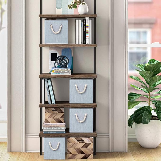 i BKGOO Foldable Storage Cube Bins Grey Bamboo Fabric Collapsible Resistant Basket Box Organizer with Cotton Rope Handle for Home Office and Nursery 10.5x10.5x11 inch