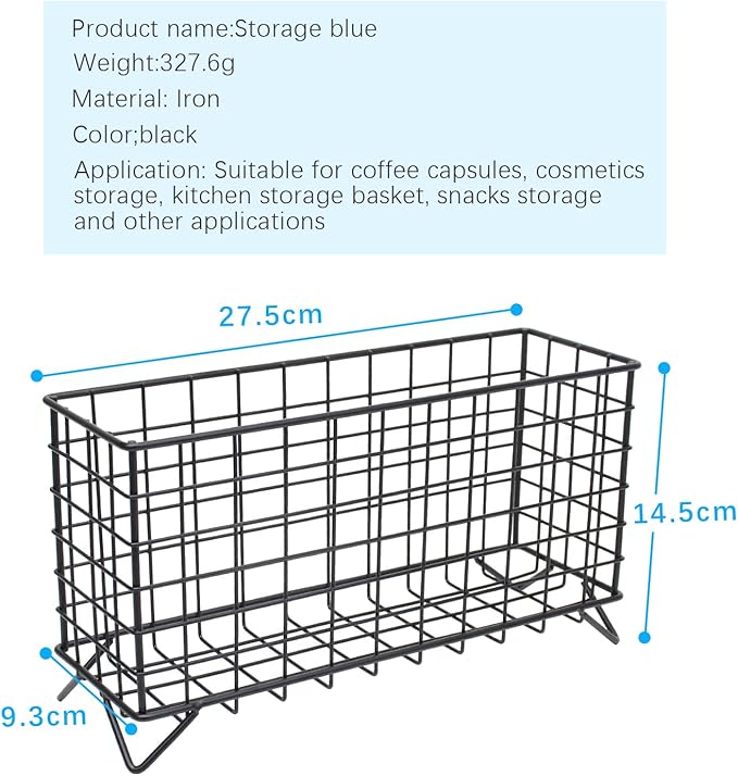 Metal Wire Storage Basket,Fruit Basket,Bathroom Shelf Rack,Iron Countertop Storage Rack Suitable for kitchen, bathroom, bedroom, living room (Black)