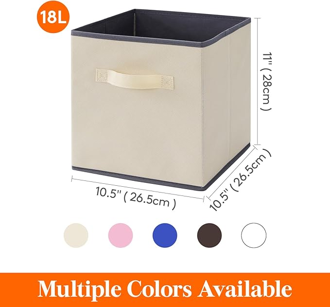 Lifewit Storage Cubes, Foldable Decorative Fabric Storage Baskets for Organizing Home Organizers with Handles for Shelves, Closet, 11 Inch Bins, 18L Beige, 12 Packs