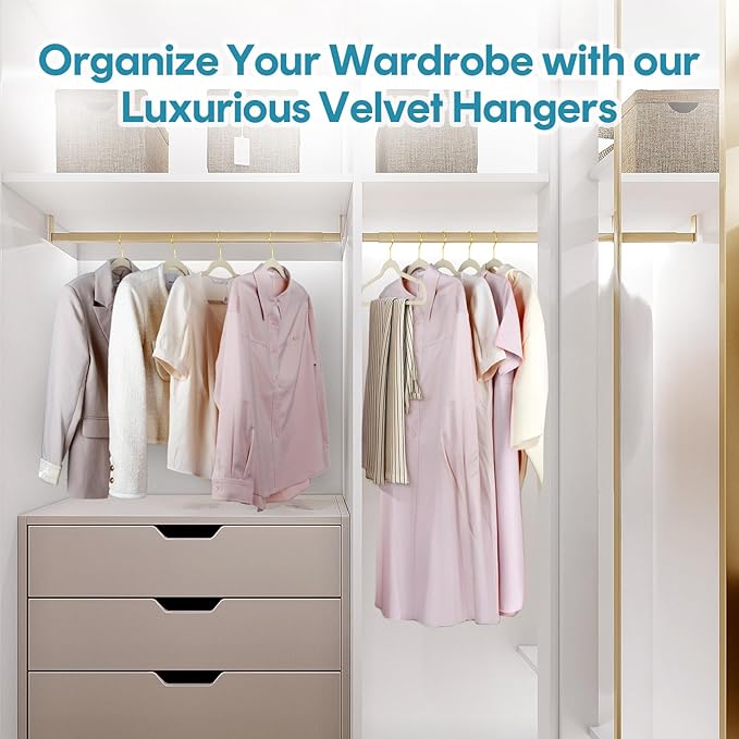 UNEED Ivory Velvet Hangers with Golden Hooks, 36 Pack - Ultra Thin Space Saving, Non-Slip Clothes Hangers for All Clothing, Dorm & Closet Organization (Heavy Duty, Anti-Scratch,360° Protection)