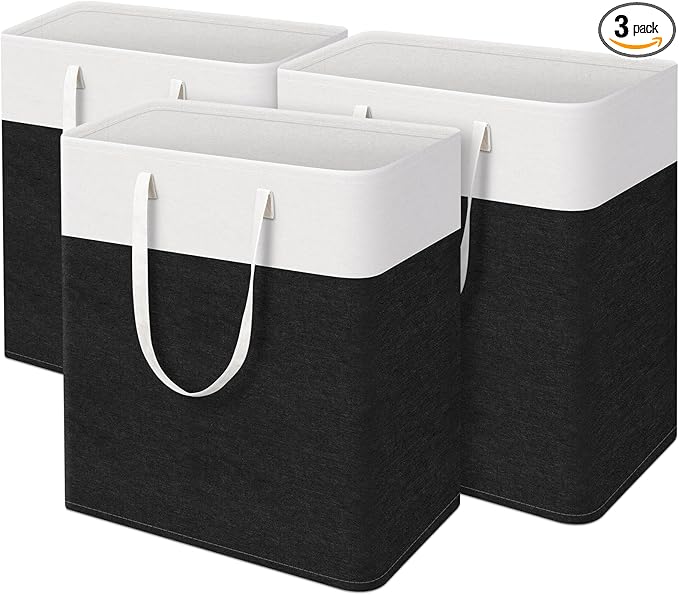 laundry basket 3-Pack, laundry hamper, Hamper with handles, collapsible laundry baskets, Waterproof dirty clothes hamper, Towel Storage for Home or Dorm, 125L-Black