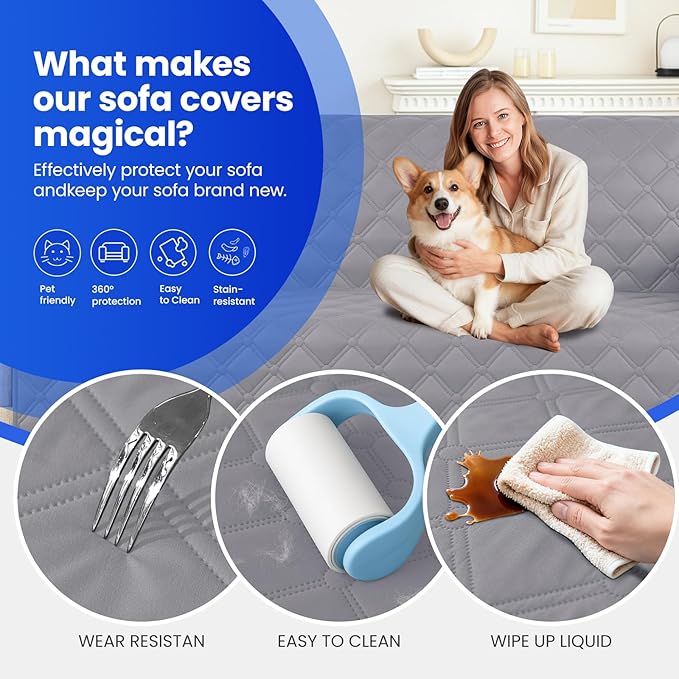 Waterproof Dog Blanket, Non-Slip Soft Pet Bed Cover, Couch Cover for Dogs Washable, Protects Sofa, Furniture, Crate, Car, Tear Resistant Leakproof Pet Blanket (52x82 Inch, Light Grey)