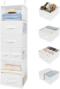 GRANNY SAYS Hanging Closet Organizer and Storage, 6 Shelf Clothes Organization with Drawers, 6 Side Pockets Closet Hanging Shelves for Bras, Socks, Underwear, Nursery Room, Wardrobe, White, 1-Pack