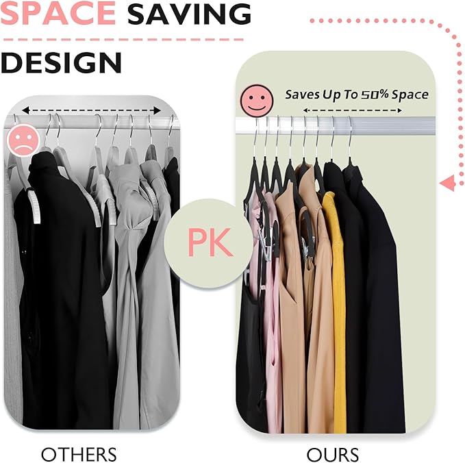 ManGotree Pants Hangers with Movable Clips, Non-Slip Velvet Skirt Hangers, Space-Saving Clothes Hangers for Pants, Skirts, Shirts, Coats, Dresses (32 Pack, Black)