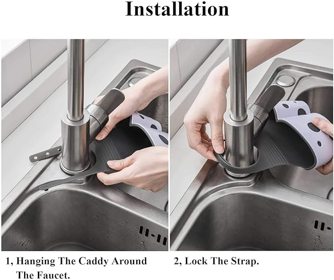 UNIKON 2 Pack Sink Caddy Sponge Holder Organizer, Hanging Kitchen Adjustable Strap Faucet Caddy, White