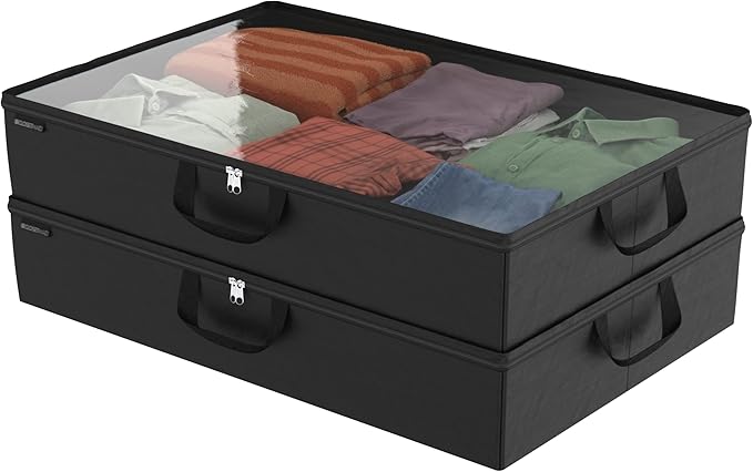 ClosetMaid 20504 Foldable Underbed Storage Bag with Handles, Zipper Closure and Clear Window for Sweaters, Shoes, Blankets with Charcoal Black Finish