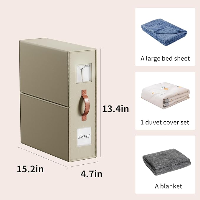 EE-RoomWorld 4 Pack Bed Sheet Storage Organizers- Premium Fabric Closet Organizer with Clear View Window, Space-Saving Foldable Design for Queen/King Size Bedsheets, Blankets & Duvet Covers