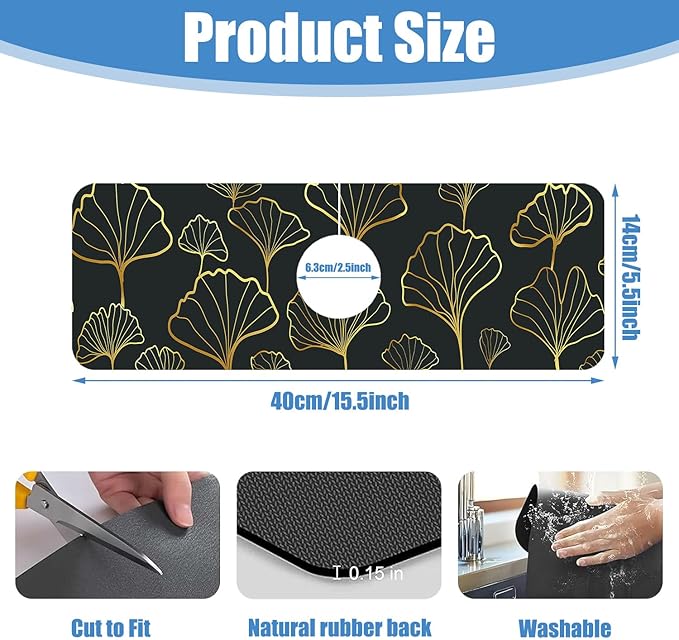 Sink Faucet Absorbing Mat Ginkgo Leaves Sink Splash Guard Drying Mat for Kitchen Bathroom Faucet Sinkmat 15.5"X5.5"