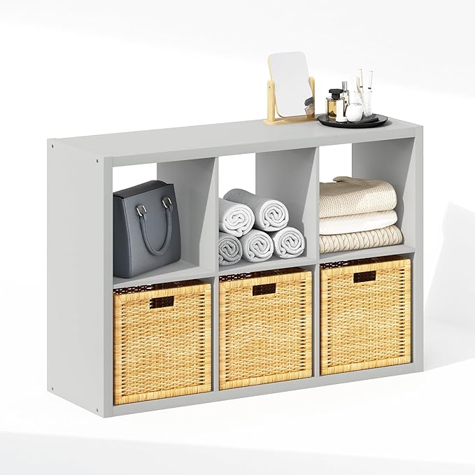 Furinno Cubic Closet Organizers and Storage, 6-Cube Closet Organizer, Open Shelf Closet Storage, Extra Thick Frame for Wardrobe, Bedroom, Living Room, Light Grey