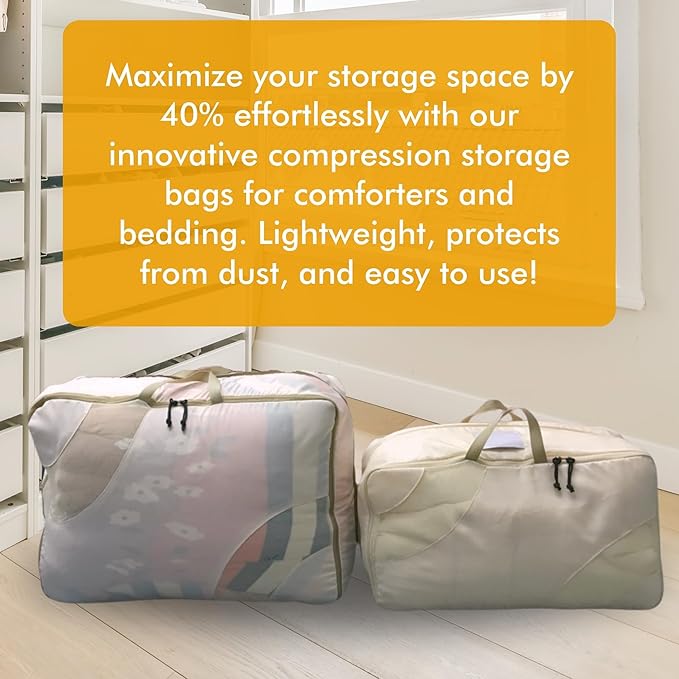 2-pack XXL Comforter Storage Bag - Space Saving Compression Bag for Pillows, Blankets, Bedding -Collapsible Extra Large Mesh Packing Cube - Queen King (2-pack Large Size 28x20x11")