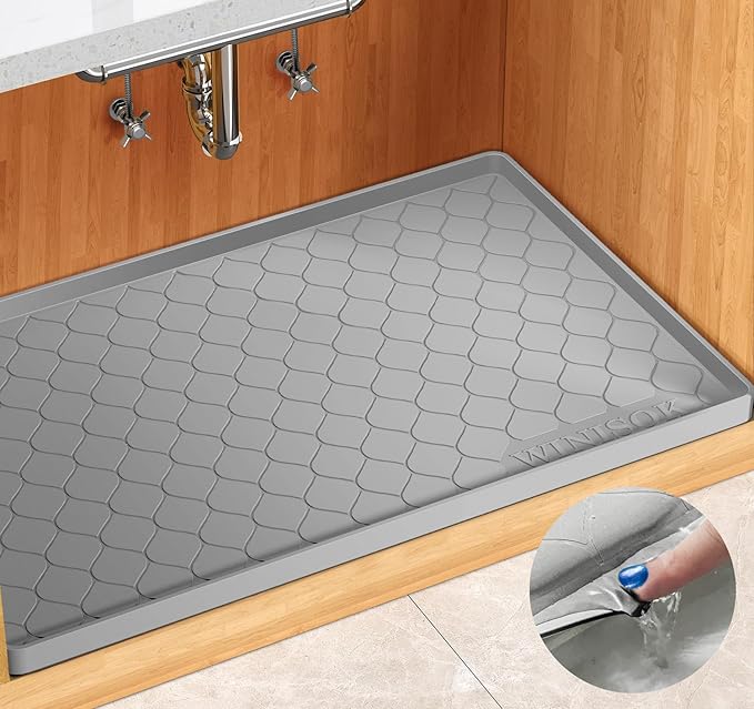Silicone Under Sink Mat 37" x 22", kitchen Essentials and Gadgets, Shelf liner and Cabinet Protector, Home Organizers and Storage, Waterproof Bathroom Tray