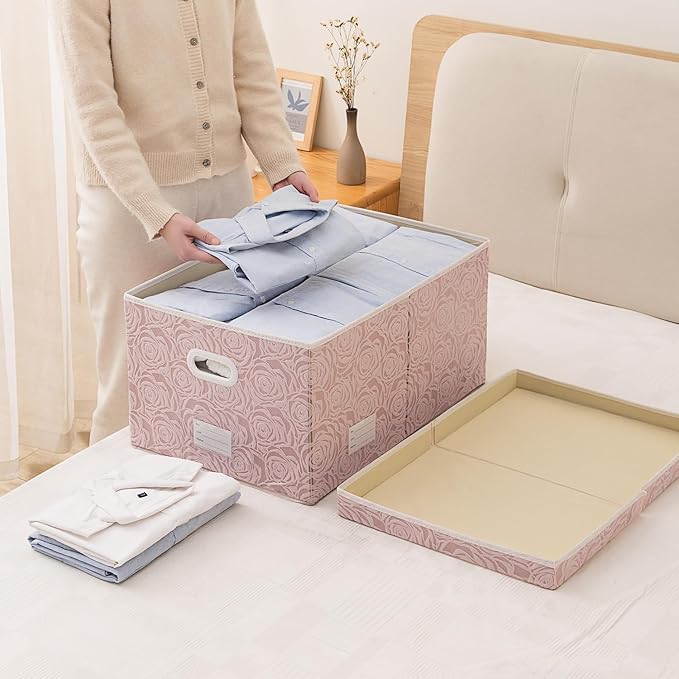 PRANDOM Extra Large Collapsible Storage Cubes with Lids Fabric Decorative Storage Bins Boxes Organizer Baskets with Cover Handles for Bedroom Closet Living Room 19.6x15.7x11.8 Inch 3 Pack