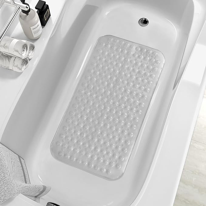 ZHICHENG Bath Mat - Shower Mat Non Slip - Long 31.88 x 15.74 Inch Bathroom Mats for Tub Nonslip - Anti Slip Bathmats - Bathtub Mat Non Slip with Massage Particles (Transparent)
