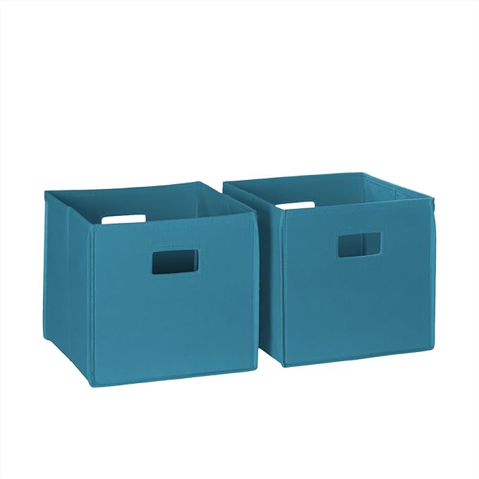 RiverRidge Folding Storage Bins with Handles Turquoise Cube Storage Organizer for Closet, Bedroom & Playroom - Closet Organizers and Storage Set of 2