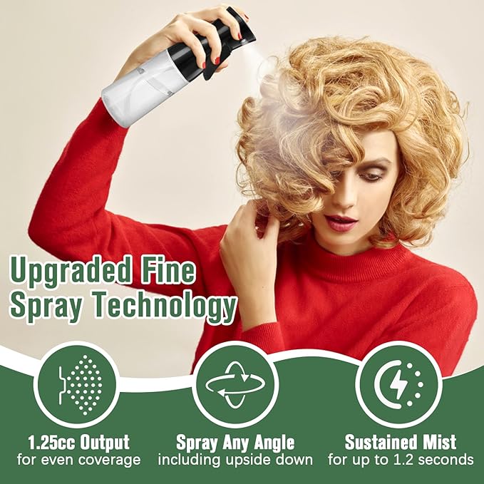 Spray Bottle For Hair,Continuous Water Mister for Hairstyling, Salons, Cleaning, Plants,Essential Oil Scents,Ultra Fine Mist Sprayer,6.8 OZ /200 ML-Black