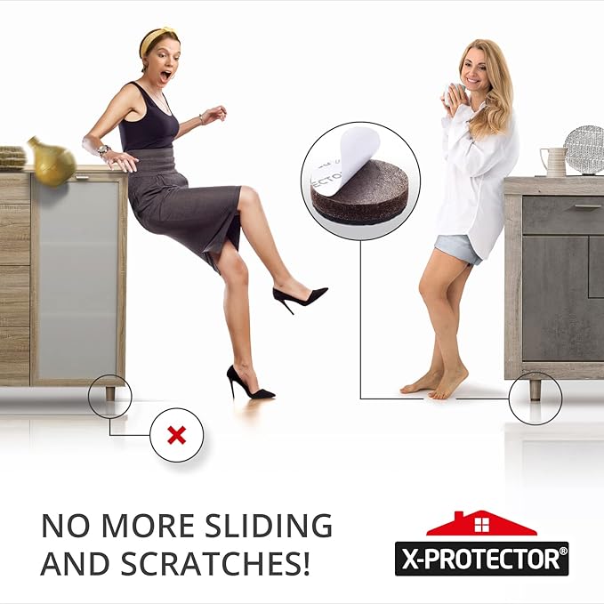 X-Protector Non Slip Round Anti Slip Pads - Self-Adhesive Rubber - 60 PCS, 1' - Ideal Furniture Stoppers for Hardwood Floors
